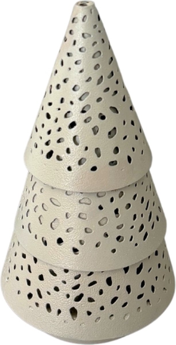 STILL - Kerstboom - Theelichthouder - Waxinelichthouder - Kerst - Ijzer - Beige - 15x8 cm
