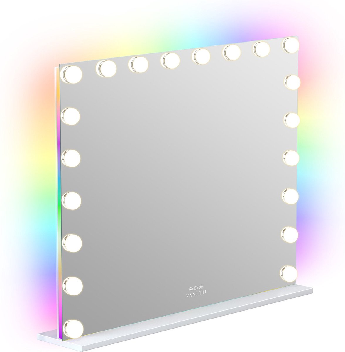 VANITII Hollywood Make-up Spiegel met RGB-kleurenverlichting met verlichting Desktop Spiegel Wandmontage Groot Wit 100x80cm