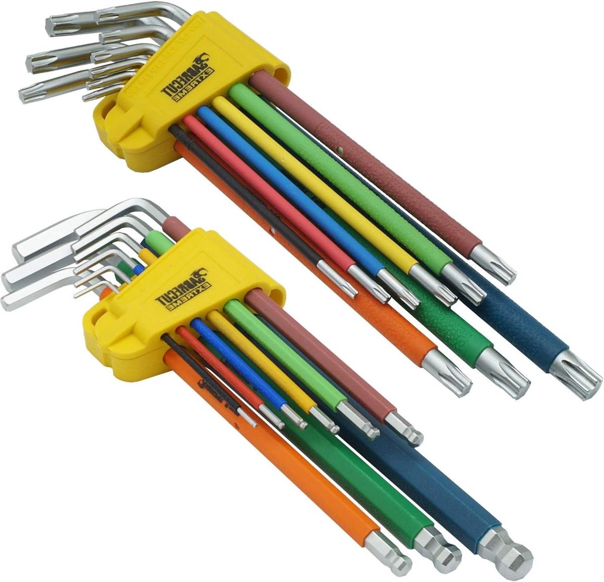 Soft Grip Comfort Extra Lange Hex Hex Diamond en Torx-sleutelsets - 18-delig - kleurcodering - maten 15 mm-10 mm T10-T50