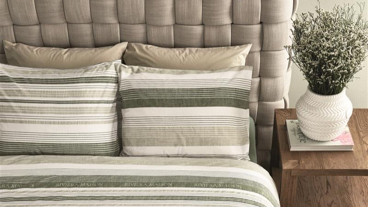 Riviera Maison Rivièra Maison - Sturdy Stripe dekbedovertrek - Eenpersoons - 140x200/220 cm - Grijsgroen