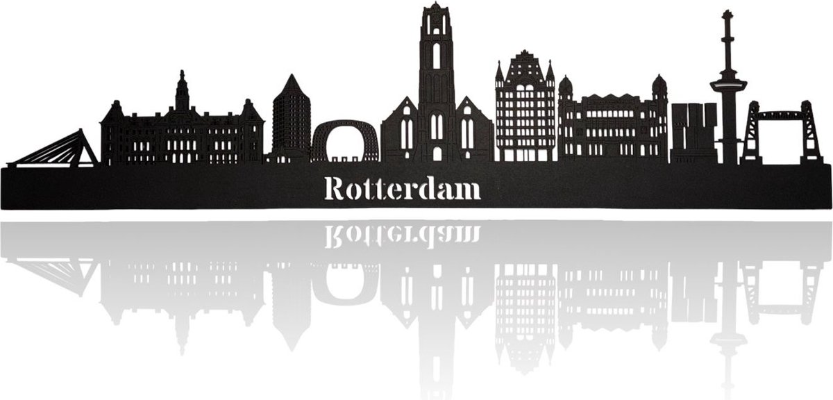 Skyline van Rotterdam - Zwart-mdf - 150cm - Wanddecoratie van hout