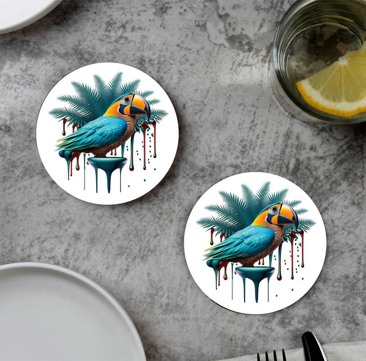 GR onderzetters voor glazen - Tropical Floating Bird - Vinyl - 6st