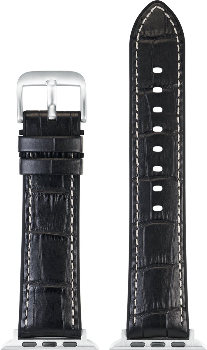 EULIT horlogeband geschikt voor Apple Watch 38/40/41 maat - Serie 1/2/3/4/5/6/7/8/9/10 + SE - eutec belize smart - 20 mm - zwart - edelmetaal gesp zwart - incl. adapter