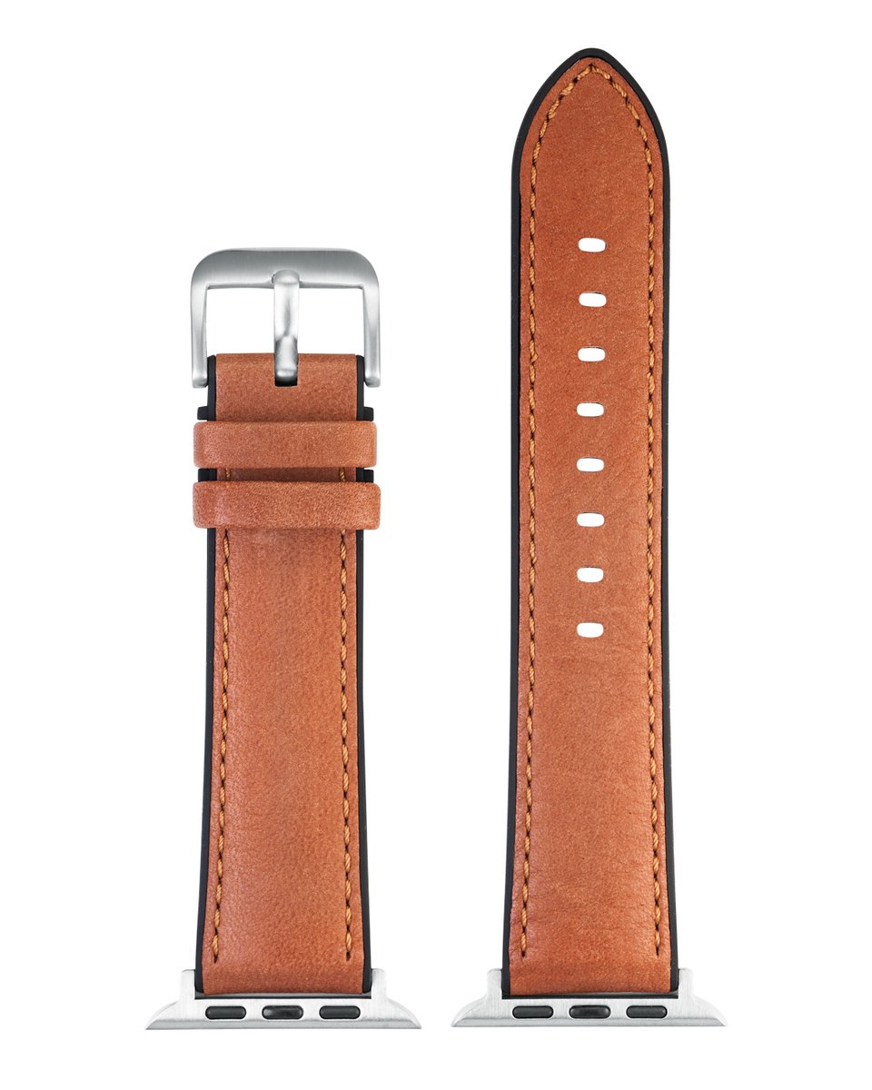 EULIT horlogeband geschikt voor Apple Watch 42/44/45/46 maat - Serie 1/2/3/4/5/6/7/8/9/10 + SE - eutec smart - 22 mm - bruin goudbruin - edelmetaal gesp zwart - incl. adapter
