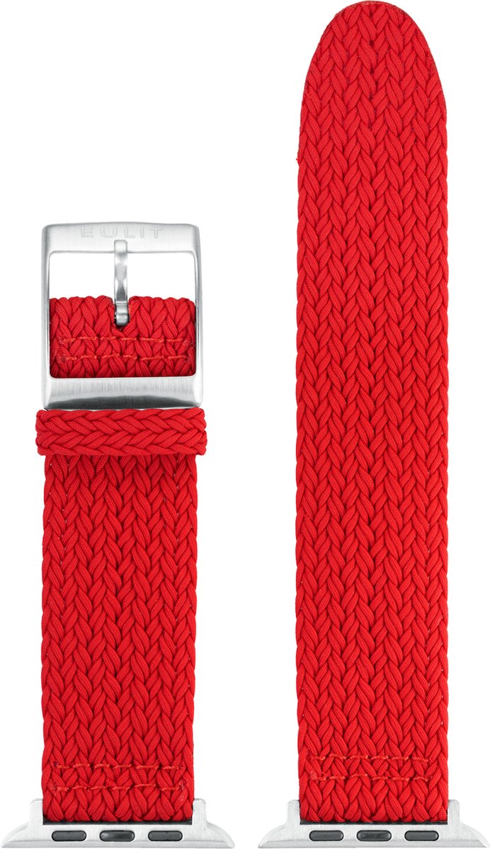EULIT perlon horlogeband geschikt voor Apple Watch 42-44-45-46 maat - Serie 1-2-3-4-5-6-7-8-9-10 + SE - palma pacific smart - 22 mm - rood - metalen gesp - incl.adapter