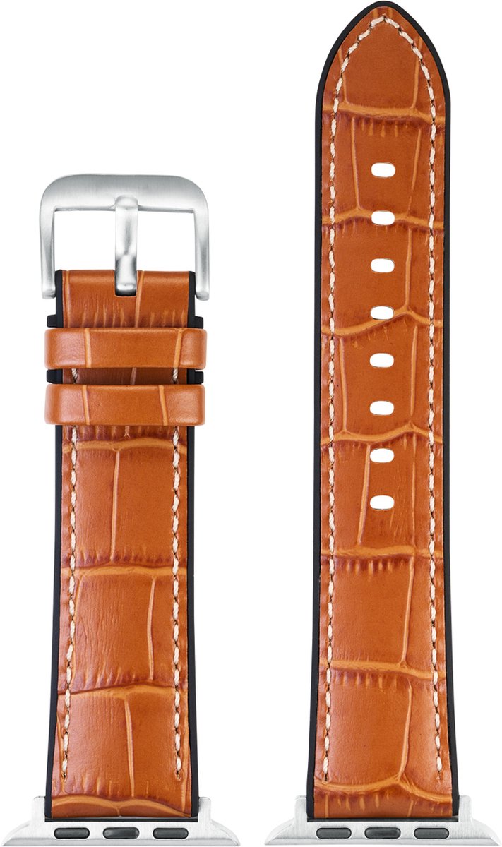 EULIT horlogeband geschikt voor Apple Watch 42-44-45-46 maat - Serie 1-2-3-4-5-6-7-8-9-10 + SE - eutec belize smart - 22 mm - goudbruin licht bruin- metalen gesp - incl. adapter