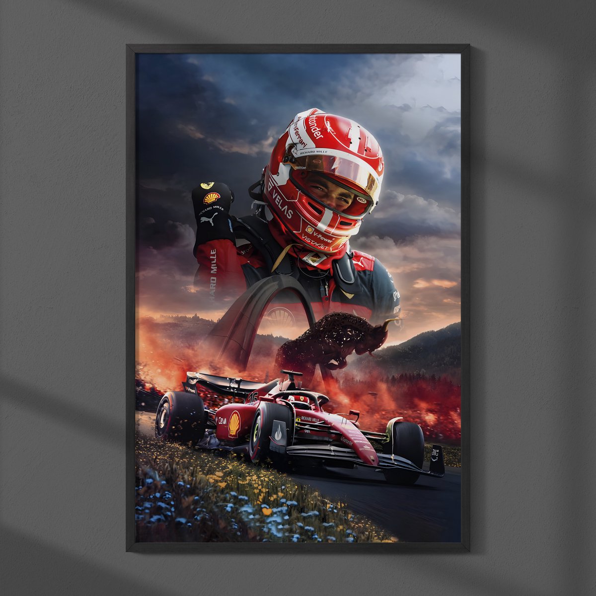 Charles Leclerc Ferrari Formule 1 Poster - Formaat 70x50 cm