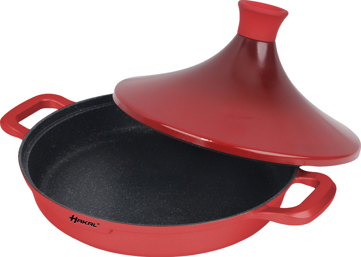 Bol.com Kook Tajine Saffron 30 cm - Non-stick - PFOA free- Geschikt voor Alle Kookplaten - Rood incl. ovenwanten en vilt aanbieding