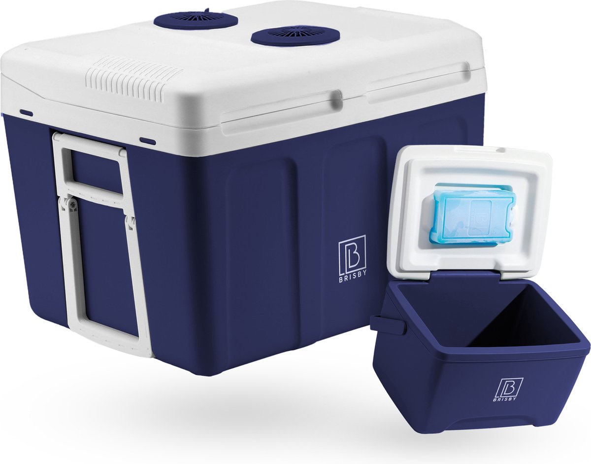Brisby 40 Liter Elektrische Koelbox Frigobox Deluxe met 12V 220/230 Volt Aansluiting voor Auto en Camping – AC/DC - inclusief passieve koelbox - BLAUW