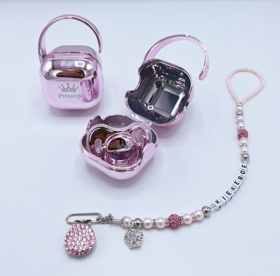 Kraamcadeau met speen speenkoord en speenhouder - luxe fopspeenset - kan ook rechtstreeks als cadeau worden verstuurd - kraamkado - babyshower - gender reveal - speen voor baby meisje van Mimouce — afbeelding 2