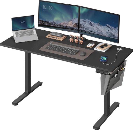 Fenge Elektrische Staande Bureau Hoogte Verstelbaar Zit tot Sta Bureau 4 Programmeerbaar geheugen Presets 110 * 60cm (Zwart Frame en Bruin Desktop) ED-S48101WB