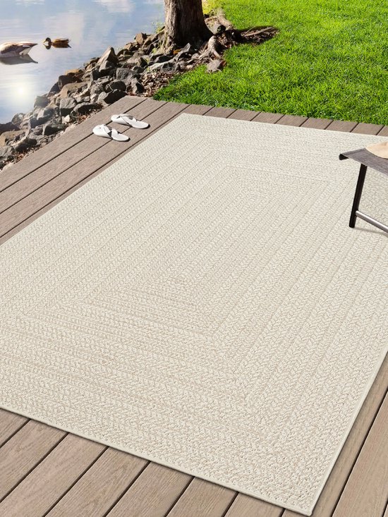 The Carpet Kansas – Tapis robuste d'intérieur et outdoor avec aspect jute naturel, résistant aux intempéries, adapté pour terrasse et jardin, Crème, 160 x 230 cm