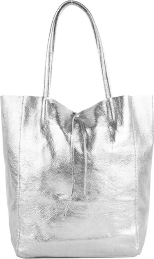 Cabas en Cuir Argent Métallisé - Made in Italy