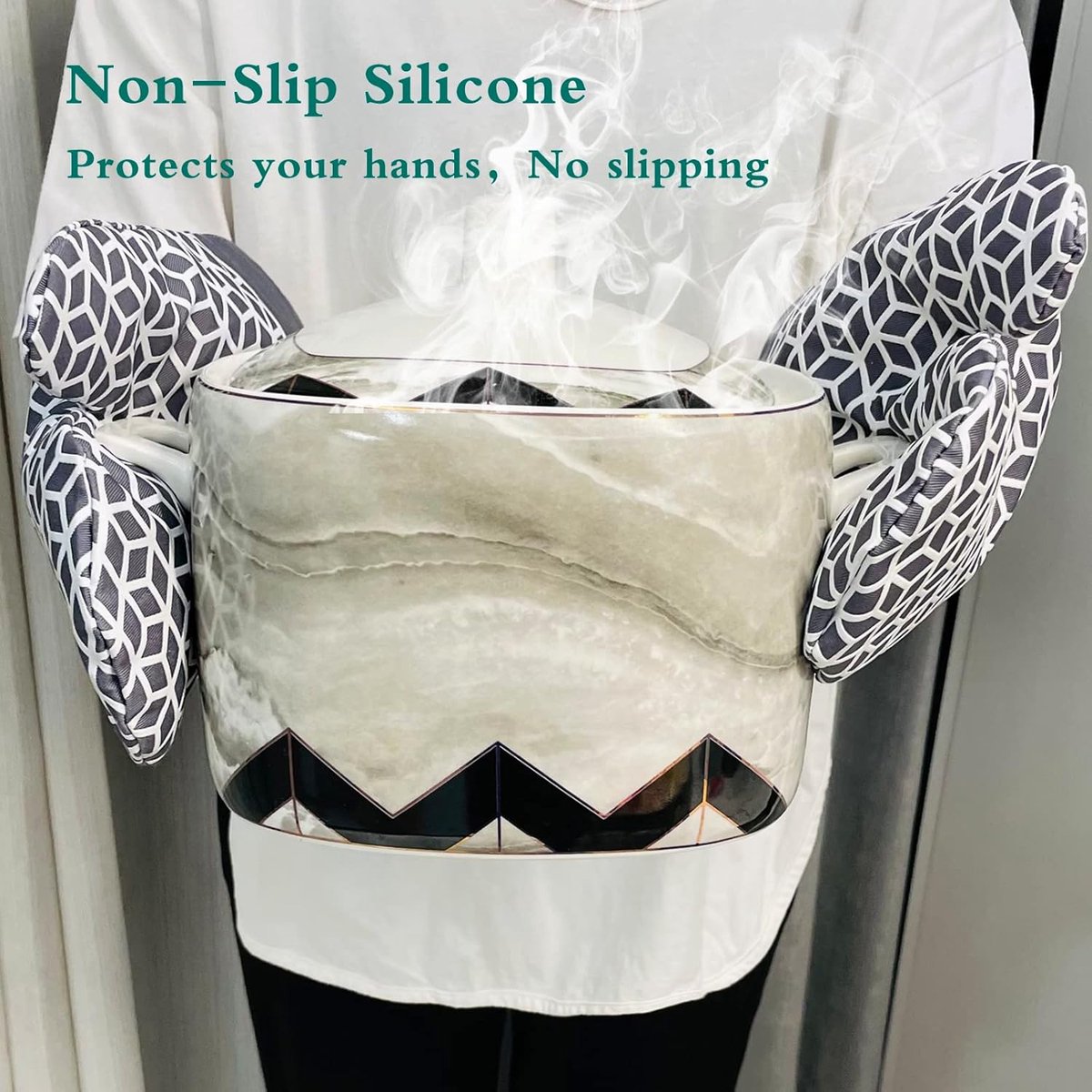 Gants De Four En Silicone MasterClass - Résistants à La Chaleur Jusqu'à 250°C, Antidérapants Avec Intérieur Coton, Noir/Vert Foncé