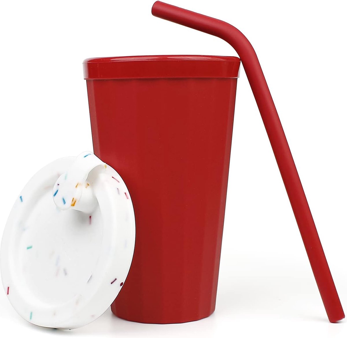 Onbreekbare Frosted Drinkbeker Met Rietje En Deksel - Herbruikbaar, BPA-Vrij, 16oz (Rood)