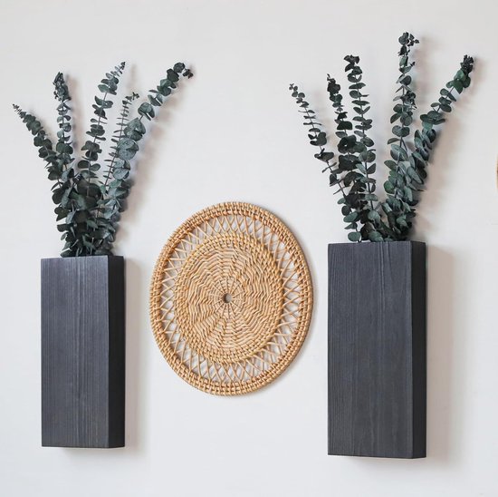 Konesky Wandplantenbakken van hout, wandvaas voor binnen, bloemenvaas voor droogbloemen, hangende houten wandvaas voor woonkamer, slaapkamer, woondecoratie