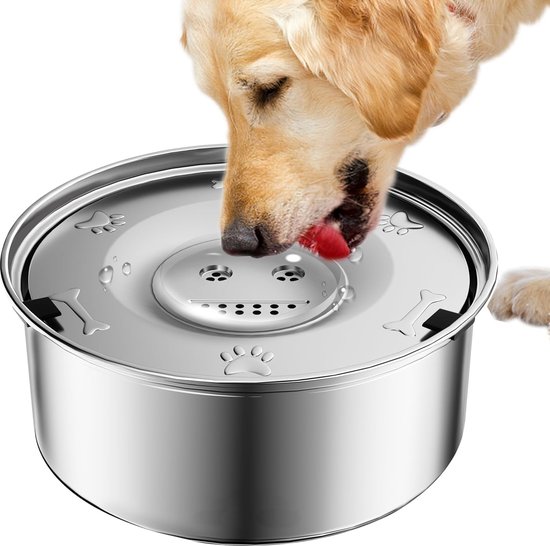 Roestvrijstalen Drinkbak Grote Hond Geen Morsen Hondenwaterbak 3 Liter - Roestvrij Staal Langzame Drinkbak Voor Puppy's Langzame Drinkbak Honden