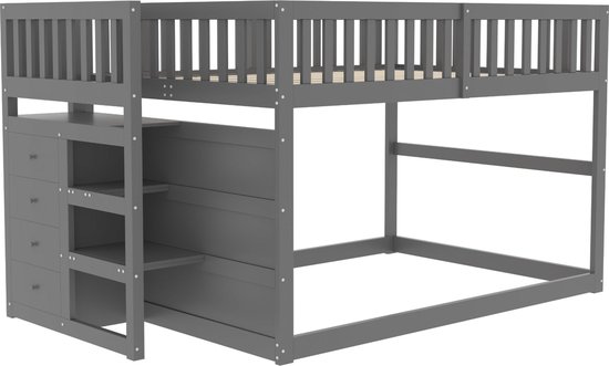 Merax Half Hoogslaper 140x200 Cm Kinderbed Met Opbergruimte Houten 