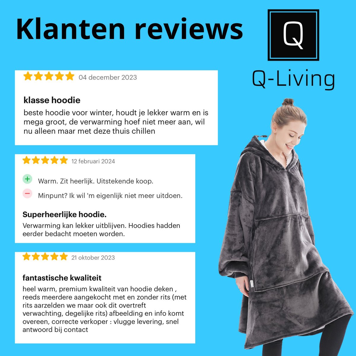 Q-Living Hoodie Deken - Oversized Hoodie - Plaid Met Mouwen - Snuggle Hoodie - Fleece Deken Met Mouwen - 1450 gram - Kat — cadeau in Wonen & Interieur - foto 7