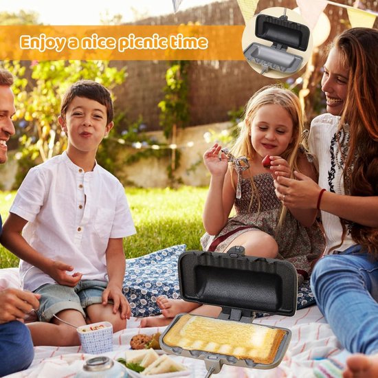 Sandwichmaker, dubbelzijdige sandwichmaker, grill/sandwichbroodrooster, wafelijzer, grill, draagbare broodrooster, pannenkoekenpan met handvat, grillpan voor het braden van eieren, brood (deel 1