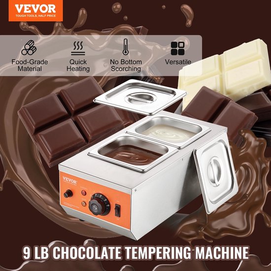 Foto: Vevor chocolade tempering machine 2 x 1 5 liter roestvrij staal elektrische dubbele cilinder chocoladesmelter van 30 tot 85 commerci le voedsel warmer voor chocolade melk room smelten verwarmen 800 watt robuust food grade 304 roestvrij staal