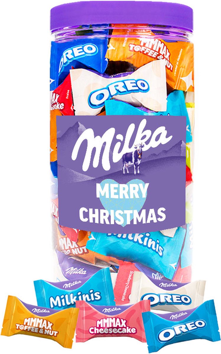 Milka Favourites chocolademix voor Kerst "Merry Christmas" - Toffee & Nut, Oreo, Cheesecake & Milkini - 5 smaken - chocolade kerstcadeau - 500g