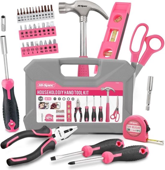 Hi-Spec 42-Delige Roze Gereedschapsset voor het Huishouden in Koffer