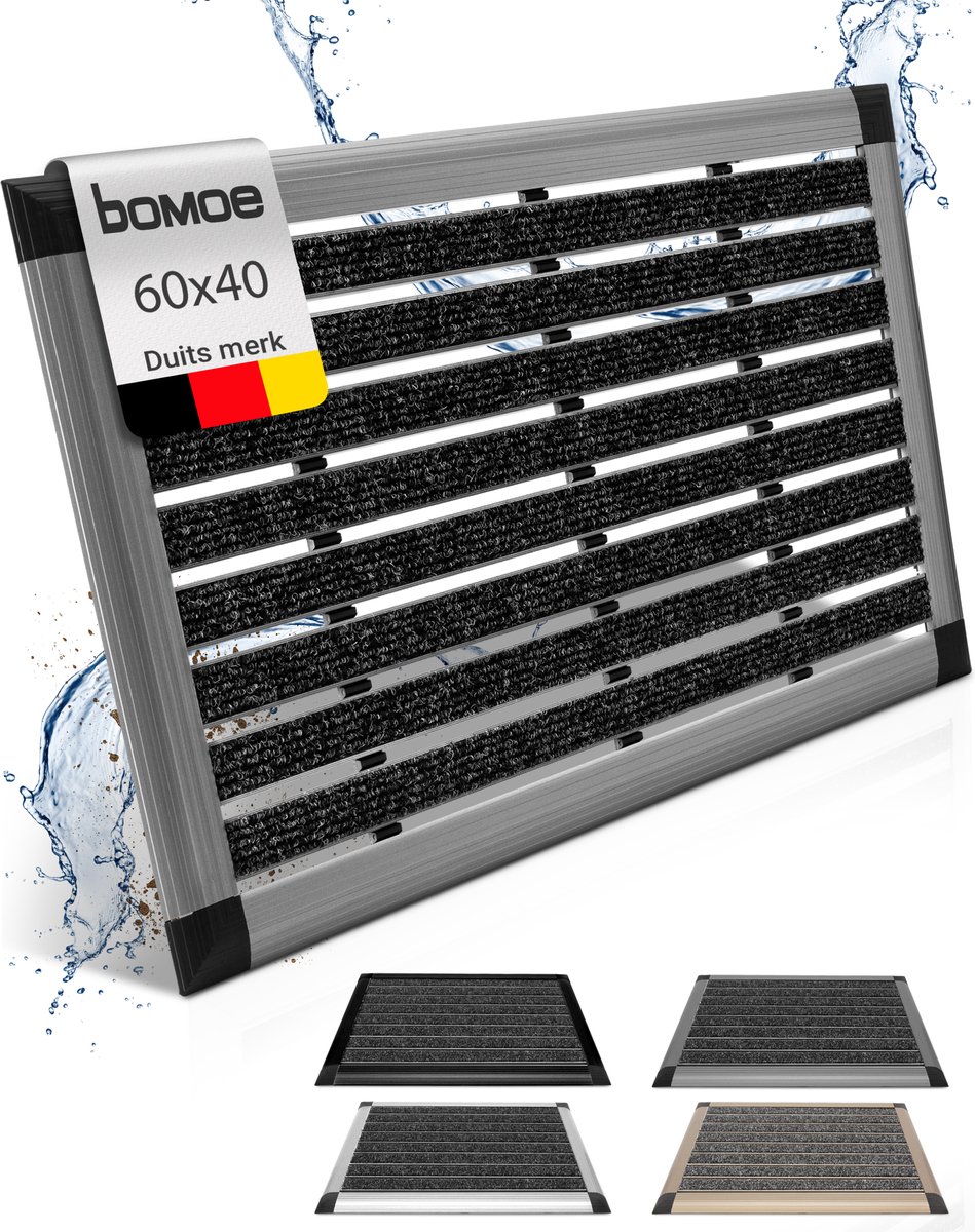bomoe deurmat buiten - 40x60 cm vloermat van aluminium - deurmatten met rubber - muduster antislipmat blauw gris metallic AluGant