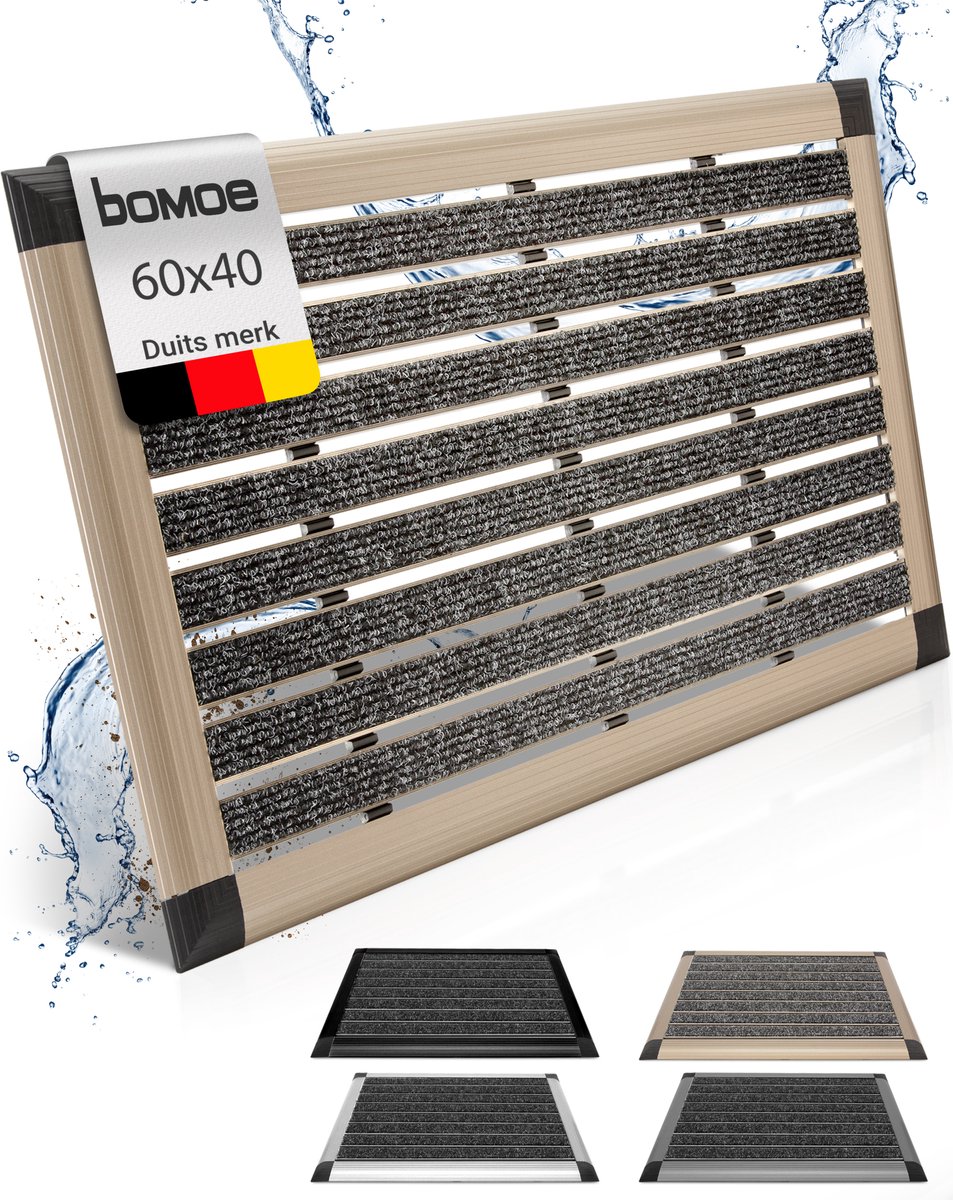 bomoe deurmat buiten - 40x60 cm vloermat van aluminium - deurmatten met rubber - muduster antislipmat champagne metallic AluGant