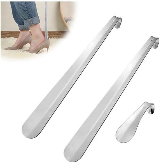 2 stuks uittrekbare schoenlepel, lange schoenlepel, roestvrij staal, telescopisch, 31 cm ~ 65 cm, uittrekbaar metaal, voor heren, dames, kinderen, senioren, schoenlepel