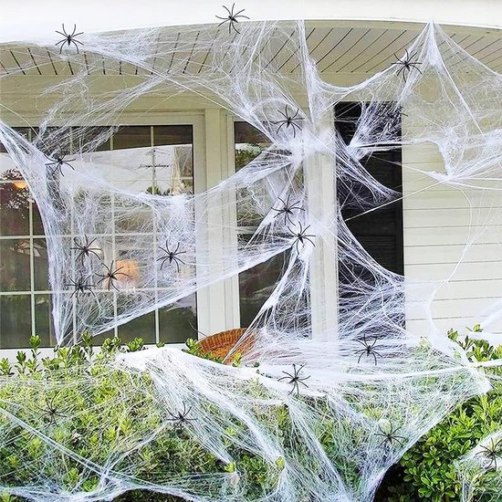 Toile D'araignée Halloween 300g Avec 50 Araignées Noires – Décoration Effrayante Extensible Pour Intérieur Et Extérieur – Idéale Fête, Maison Hantée - 14