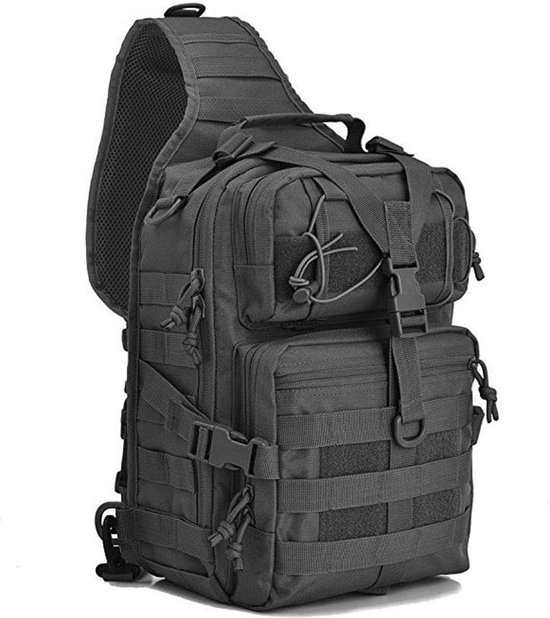 Foto: Waterdichte militaire tactische sling bag pack borst schouder rugzak molle reistas daypack zwart