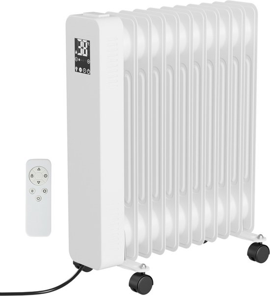 Foto: Olieradiator oliegevulde radiator elektrische kachel verwarming heater wit 2500 watt verrijdbaarwit