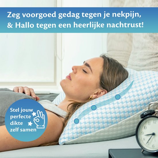 Ella Hoofdkussen Nekklachten 50 x 70 cm - Bamboe kussen - Traagschuim / Memory Foam vulling - Ergonomisch en Orthopedisch - Inclusief kussensloop