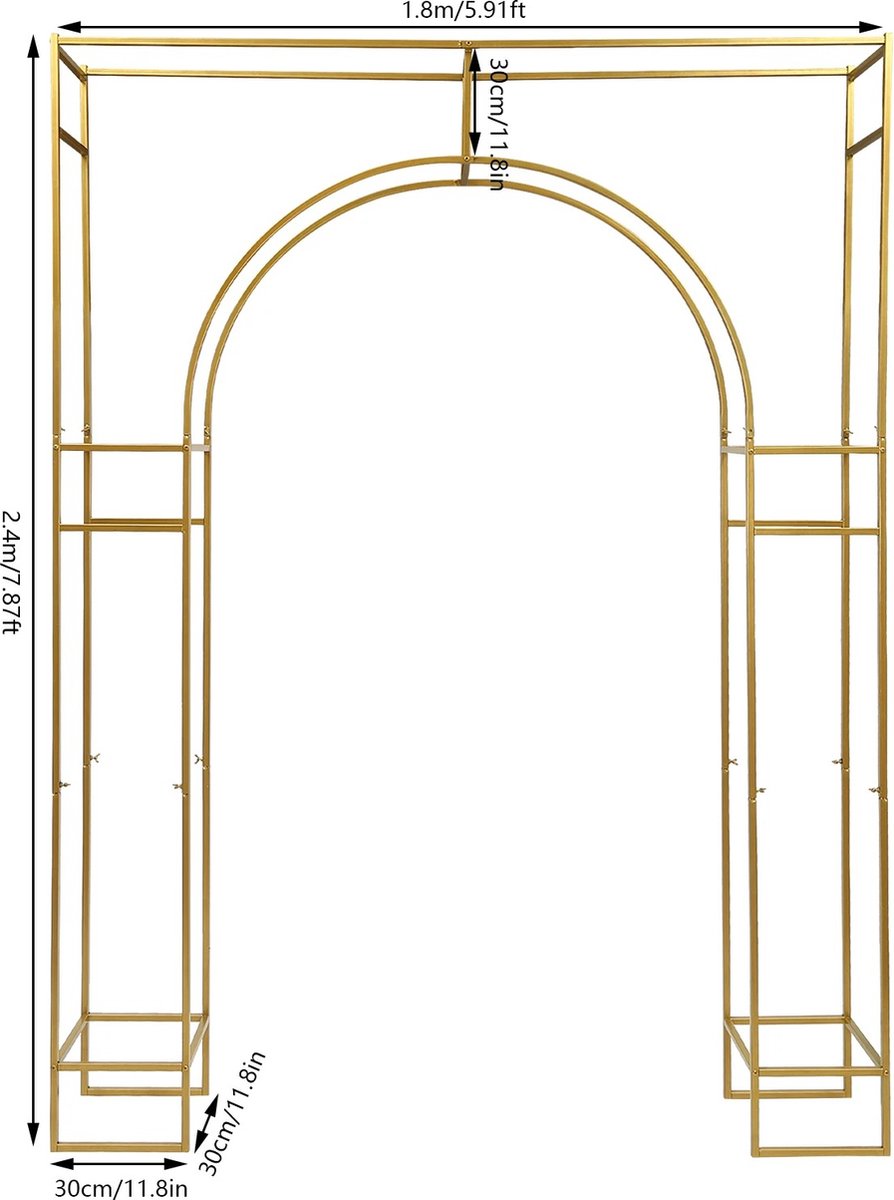 T&L Store® Bruiloft Boog - Trouwboog - Ballon Boog - Prieel - Versiering - Voor Binnen of Buiten - Decoratie - Goud - 180x30x240cm