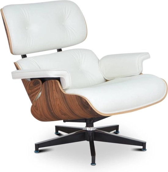 Lounge Chair - Stoel - Fauteuil - Relaxfauteuil - Leder - Wit - Lounge stoel - Palissander - Zetel - Design Fauteuil