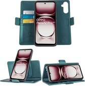 Convient pour OPPO Reno 12 Pro - Book Case Cover - Étui amovible - Fermeture magnétique - Portefeuille Turquoise