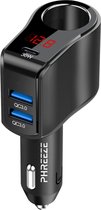 120w Autolader - Sigarettenaansteker Splitter - 2x usb 1x usb-C 12V (120w) 24V (200w) - Oplader Auto Snellader - LED met spanningsmeter