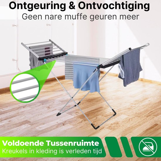 DreamGoods Elektrisch Droogrek - Instelbare Verwarming & Timer - Verwarmd Wasrek Inklapbaar - Duurzaam Drogen - Verwarmd Droogrek - Elektrisch Wasrek - Wasrek Inklapbaar - Droogrek met Verwarming Energiezuinig