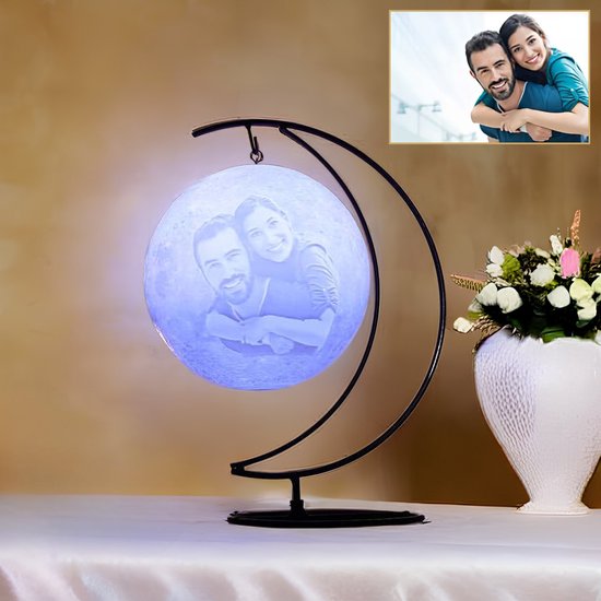 Achaté Maanlamp 3D – Dimbaar Nachtlampje - 3 Kleuren Licht – Dimbaar