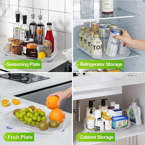 Plateau Tournant Rectangulaire 40x30cm - Organisateur Frigo | Avec Ventouses | Pour Cuisine Et Armoire