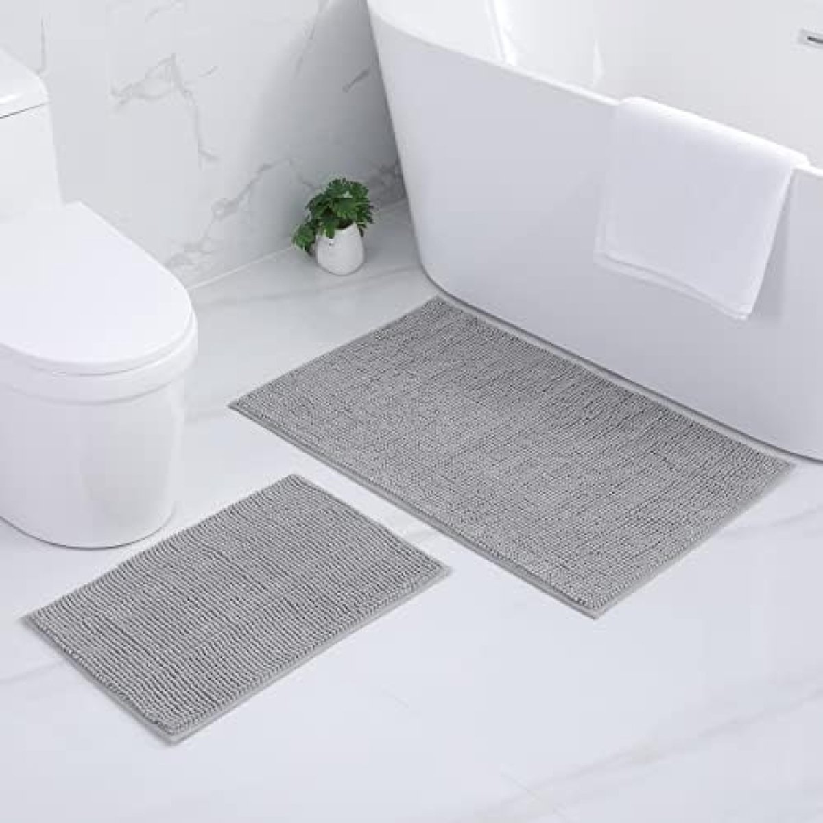 Chenille Badmat , Zacht en Absorberend, Lichtgrijs, Set van 2 (40 x 60 cm + 60 x 90 cm)