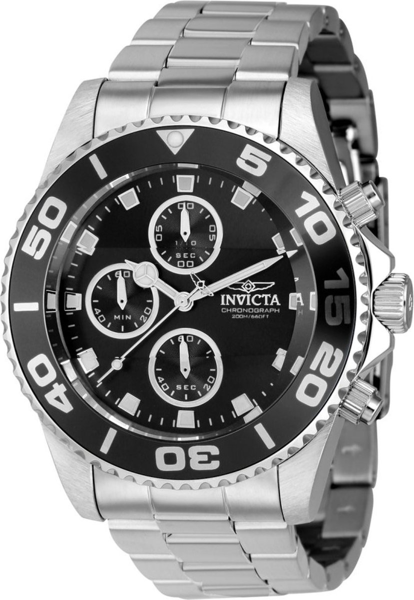 Invicta Pro Diver 43405 Heren Horloge - Waterdicht - Analoog - Quartz Uurwerk - Roestvrij Staal met zwarte Wijzerplaat -43mm