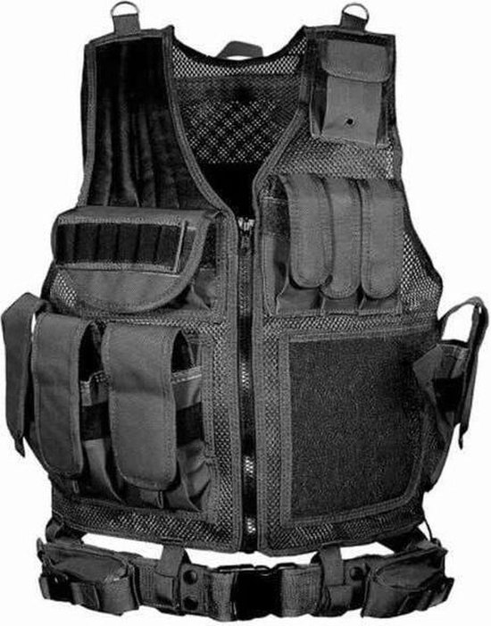 WiseGoods Tactical Vest - Airsoft Kleding Accessoires - Paintball - Beschermvest - Outdoor - Leger - Zwart