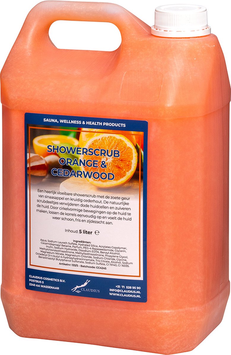 Goedkoopste Showerscrub Sweet Orange & Cedarwood 5 liter - verfrissende scrubgel - exfoliërende bodyscrub - voordeelverpakking
