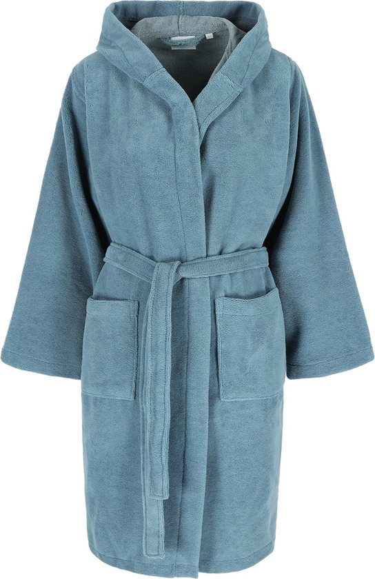 Morgenstern kinderen en jongeren jongens meisjes luxe badjas met capuchon velour van puur katoen blauw 146-152 cm, 11-12 jaar