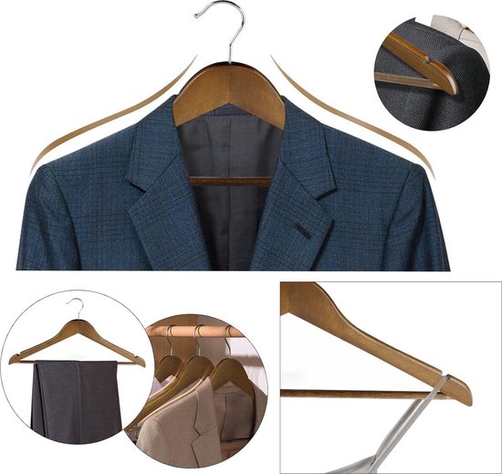 23CM Houten Hangers 12 Stuks Bruine Kledinghangers Broekstang En 