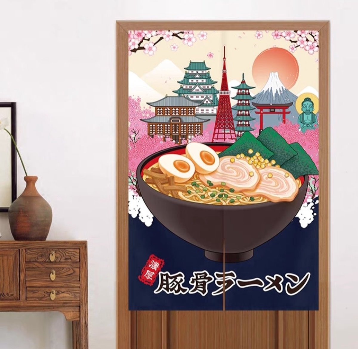 Fine Asianliving Japanse Noren Deurgordijn Ramen met Bloesems B80xH130cm