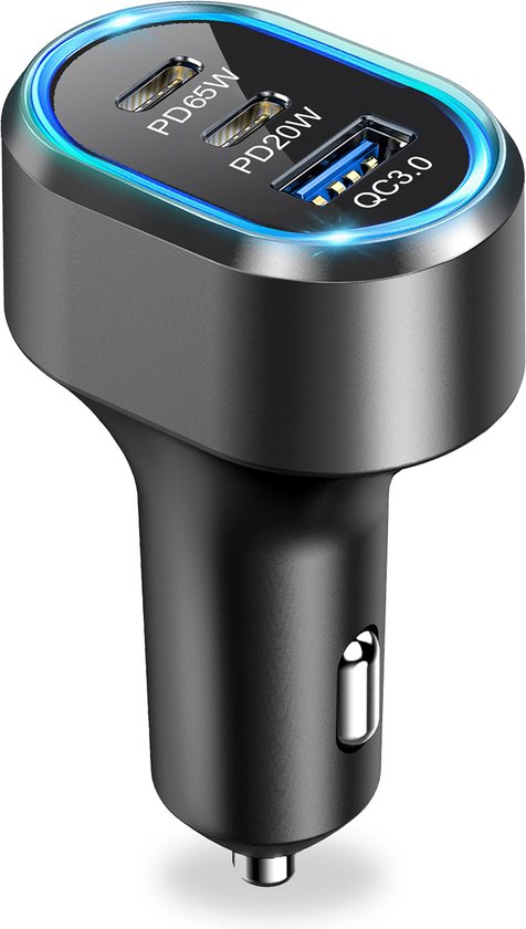 Autolader - Snellader - Autolader USB C - 12v USB Autolader - USB QC3.0 18W & USB C 65W & USB C 20W - Ook geschikt voor laptops en tablets - 103 Watt - 12/24Volt (PS27)