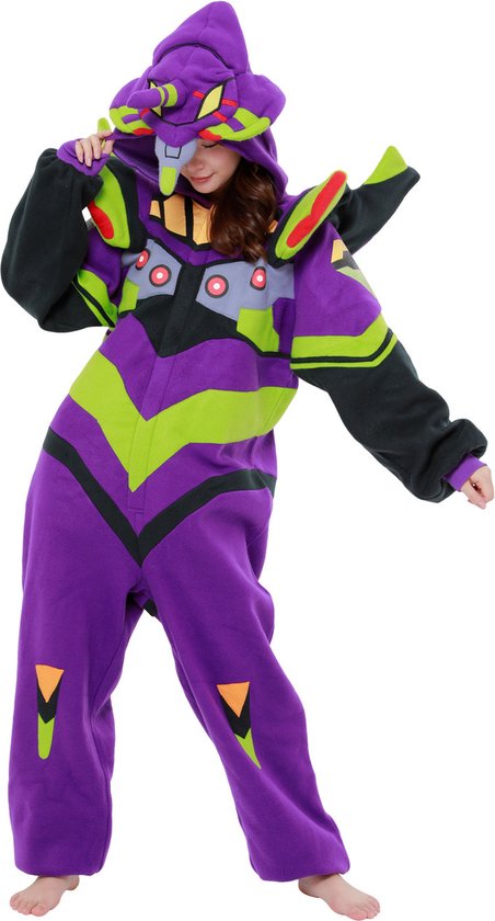 Evangelion (EVA 01 Paars Glow in the Dark) Onesie Pak Kostuum Outfit Huispak Jumpsuit Verkleedpak - Premium Verkleedkleding - Halloween & Carnaval - SAZAC - Kinderen & Volwassenen - Maat Onesize voor Lichaamslengte (155-182 cm)